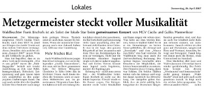 Bericht  vom 26.April 2007 der Hz über das Frühjahrskonzert 2007